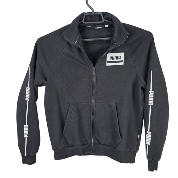 Mens Puma Black Full Zip Sweatshirt Long Sleeve Cotton Polyester Blend Size M - Picture 1 of 9